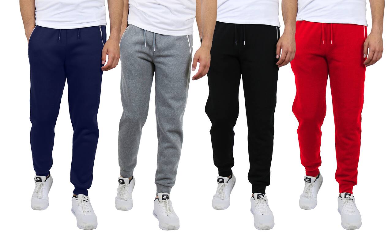 Galaxy by Harvic Fleece-Lined Men's Jogger Sweatpants with Zipper Pockets 4 Pack